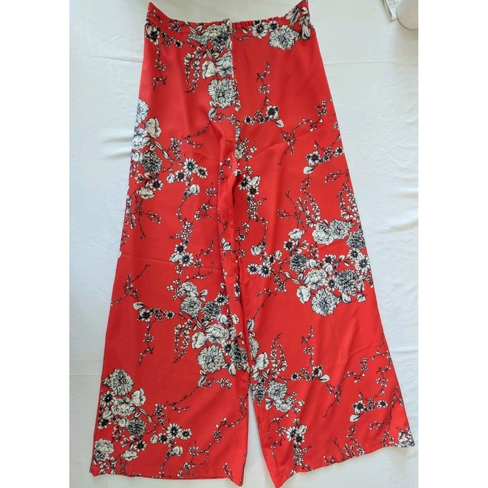 Bryn Walker Red Floral Wide Leg Pants Italian Fabric Women's Large USA EUC